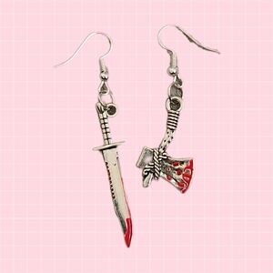 Handmade Sword and Axe Dangle Earrings